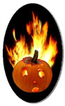 flaming jack-o-lantern sticker from CafePress