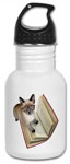 kitten with book water bottle