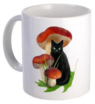 Black Cat Mushrooms mug by catsclips.