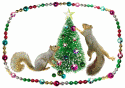 squirrels decorating a Christmas tree